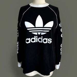 Womens Adidas Long Sleeve Black White Sporty Retro Shirt Top